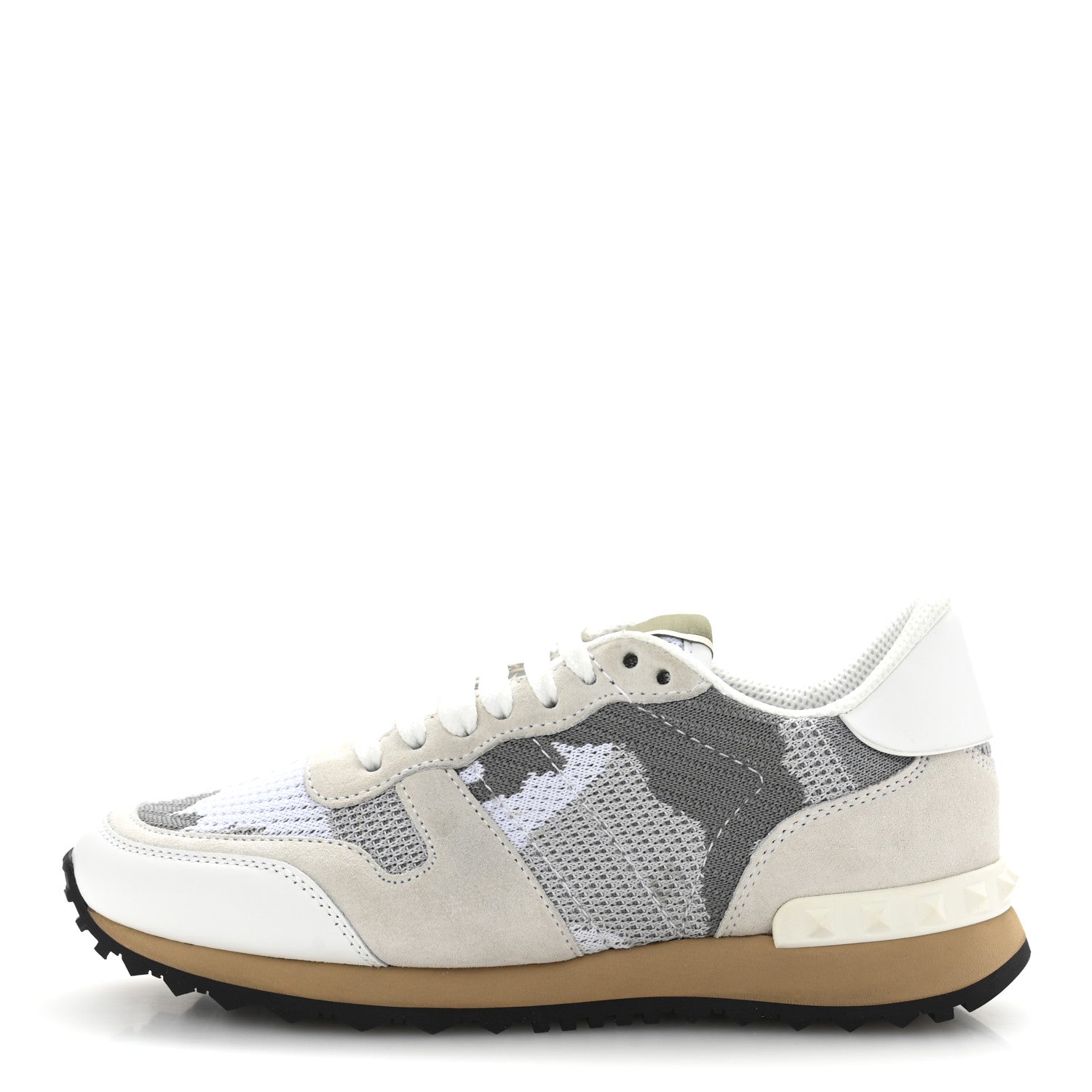Valentino Garavani Mesh Suede Camouflage Rockrunner Sneakers 35 White Grey 1 of 10