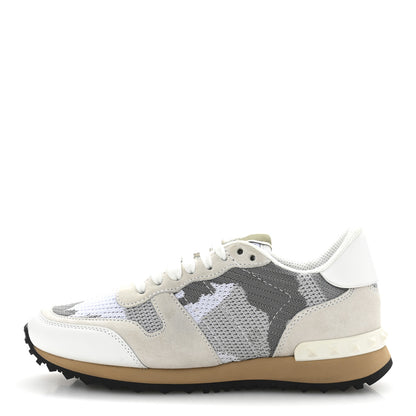 Valentino Garavani Mesh Suede Camouflage Rockrunner Sneakers 35 White Grey 1 of 10