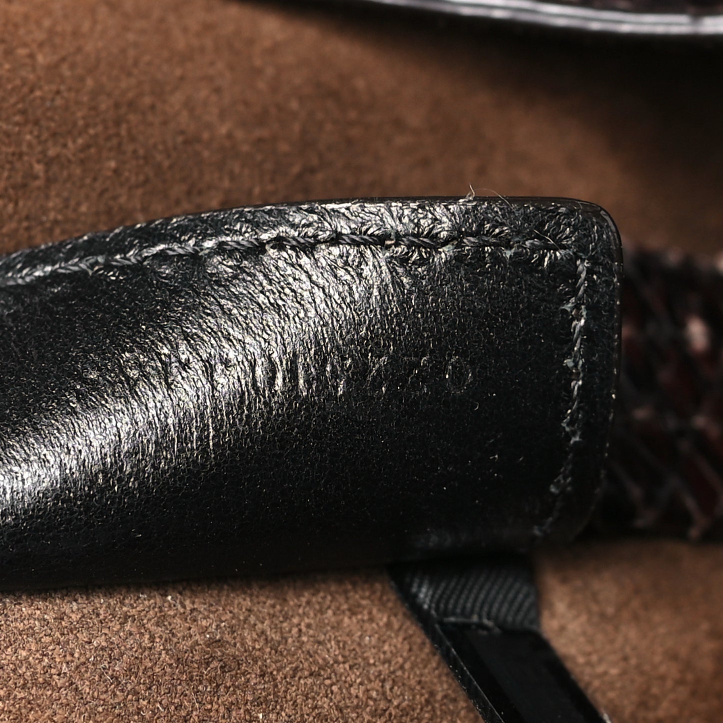 Goatskin Snakeskin Embossed Spin Tote Sooty Brown