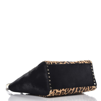 Valentino Garavani Calf Hair Leopard Print Rockstud Double Handle Tote Black 4 of 9