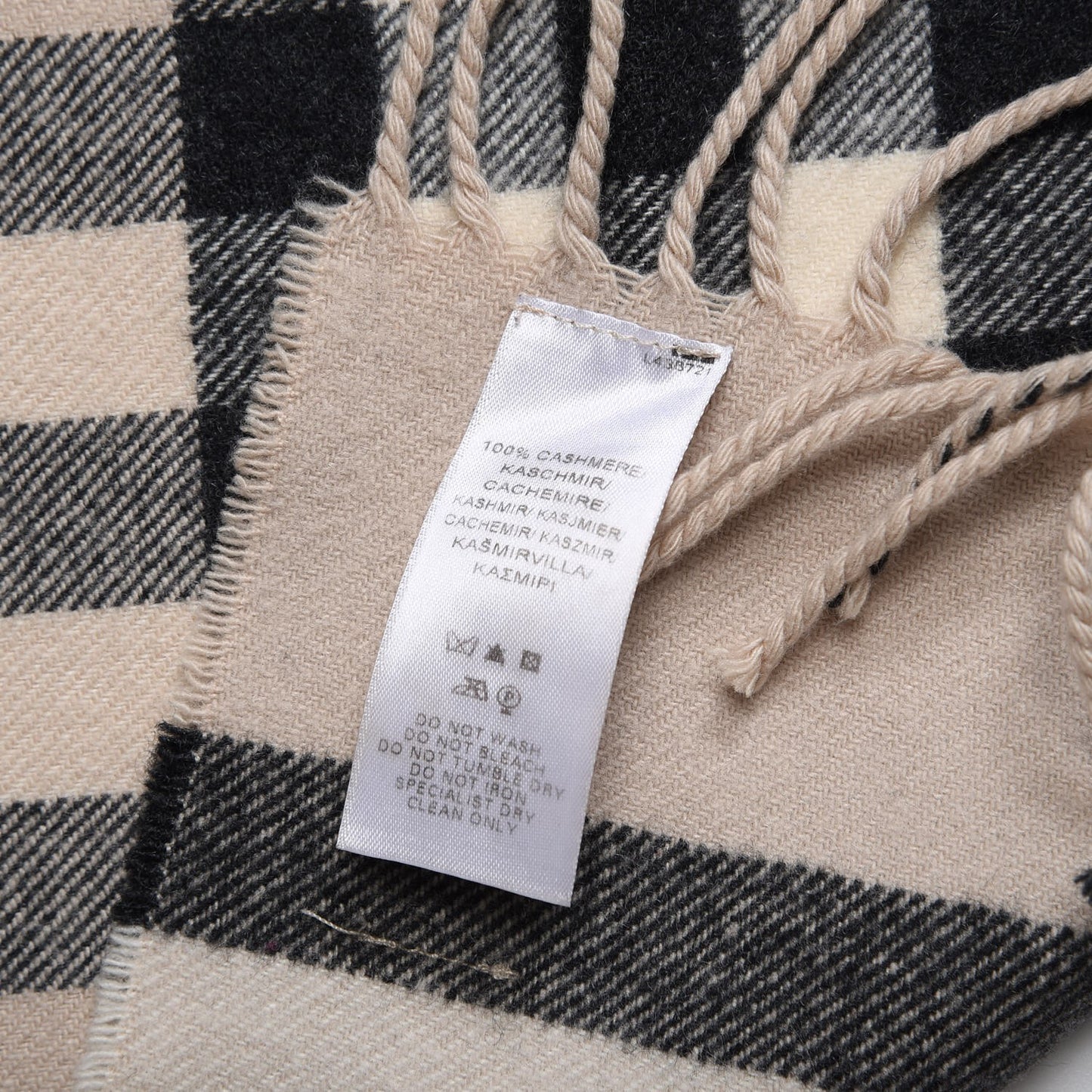 Cashmere House Check Fringe Scarf Stone