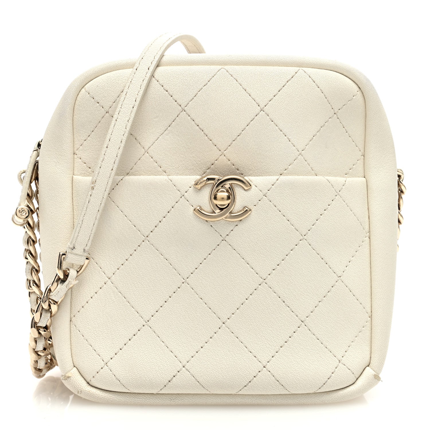 Chanel Goatskin Stitched Casual Trip North South Camera Case White 1 of 12