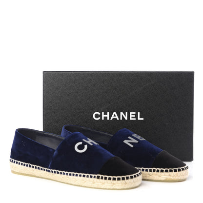 Chanel Velvet Logo Espadrilles 39 Navy Black 10 of 10