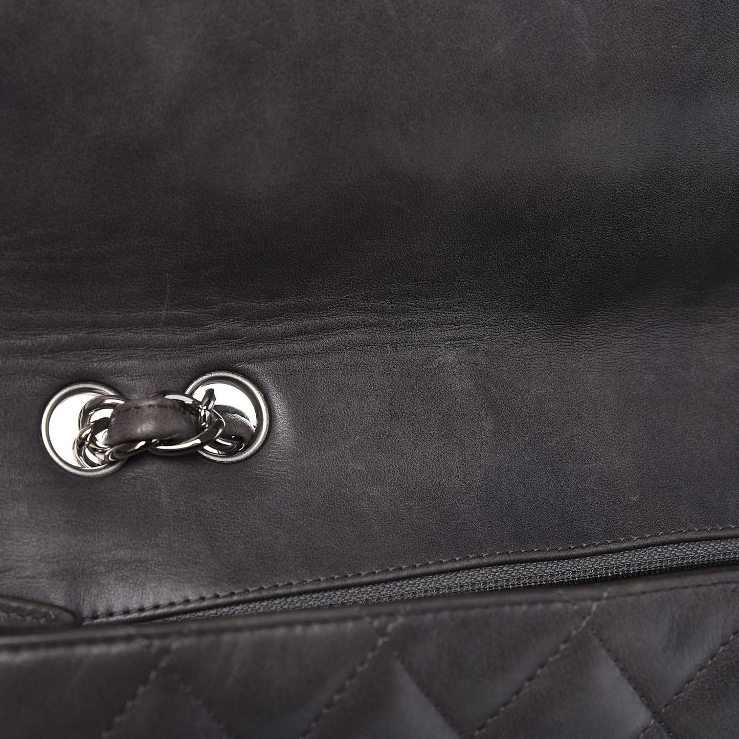 Lambskin Quilted Jumbo Single Flap Dark Grey