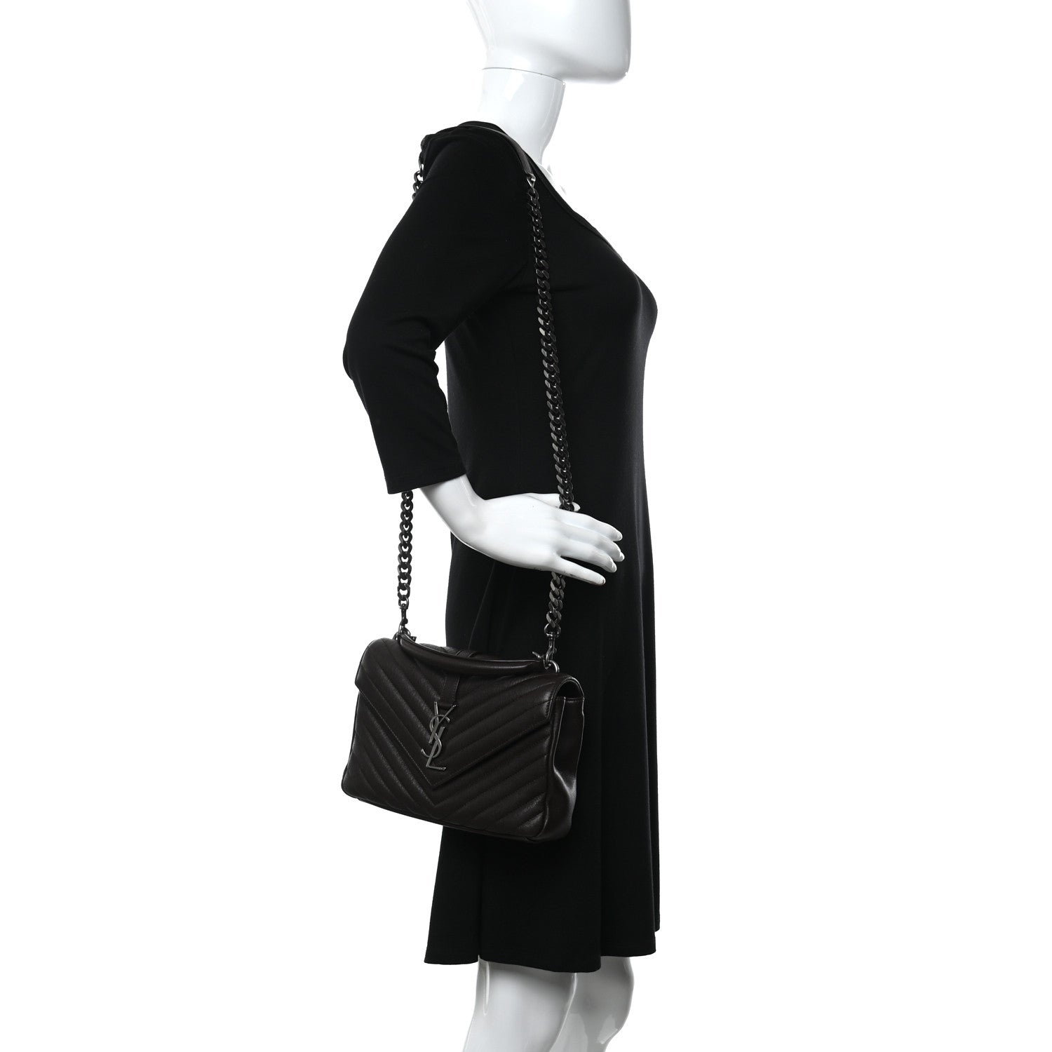 Saint Laurent Calfskin Matelasse Chevron Monogram Medium College Bag Faggio 2 of 11