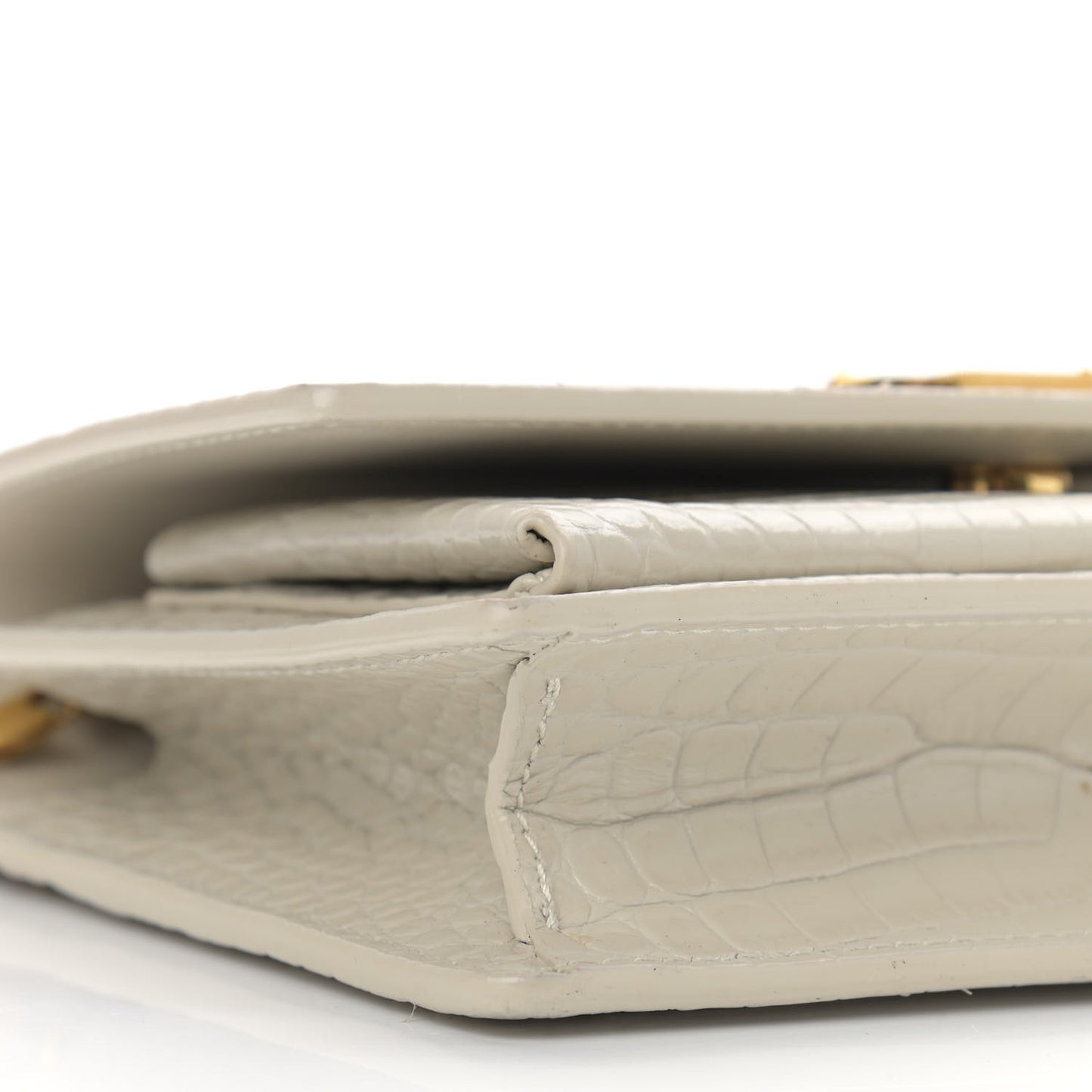 Calfskin Crocodile Embossed Monogram Sunset Chain Wallet Blanc Vintage