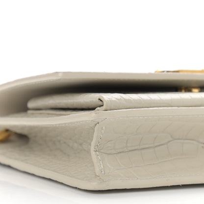 Saint Laurent Calfskin Crocodile Embossed Monogram Sunset Chain Wallet Blanc Vintage 7 of 12