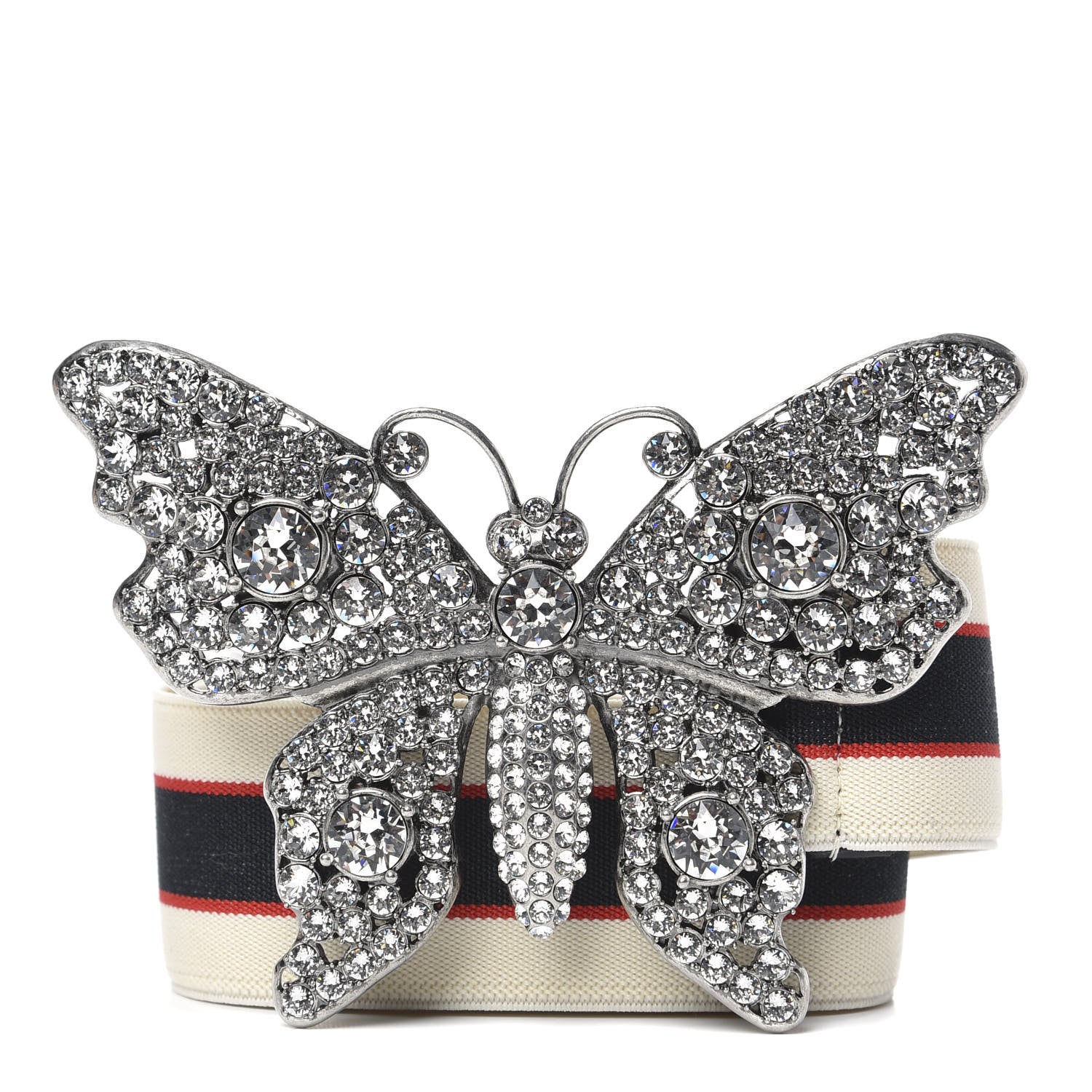 Gucci Jacquard Crystal Stripe Butterfly Belt 95 38 White 1 of 3