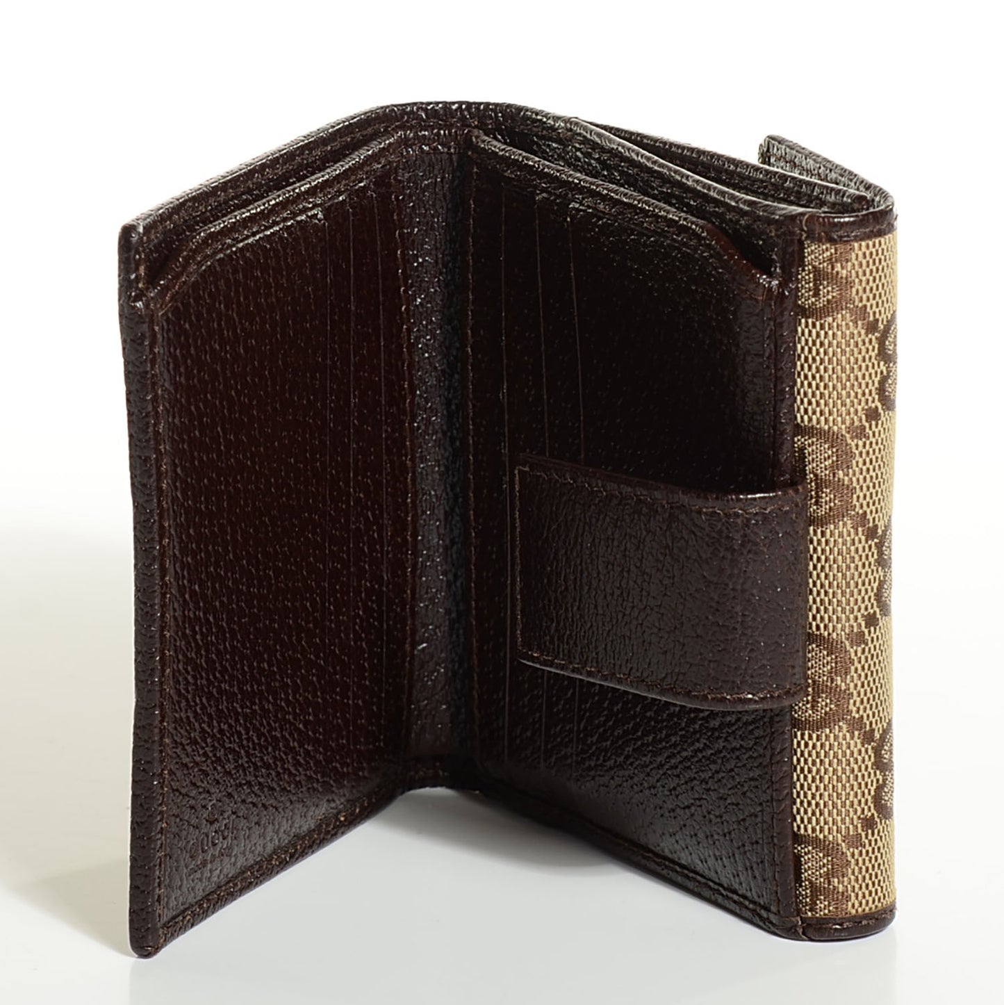 Monogram Textured Calfskin Metal Bar French Flap Wallet Beige Ebony Cocoa