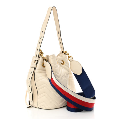 Gucci Calfskin Matelasse Sylvie Web GG Marmont Bucket Bag White 3 of 13