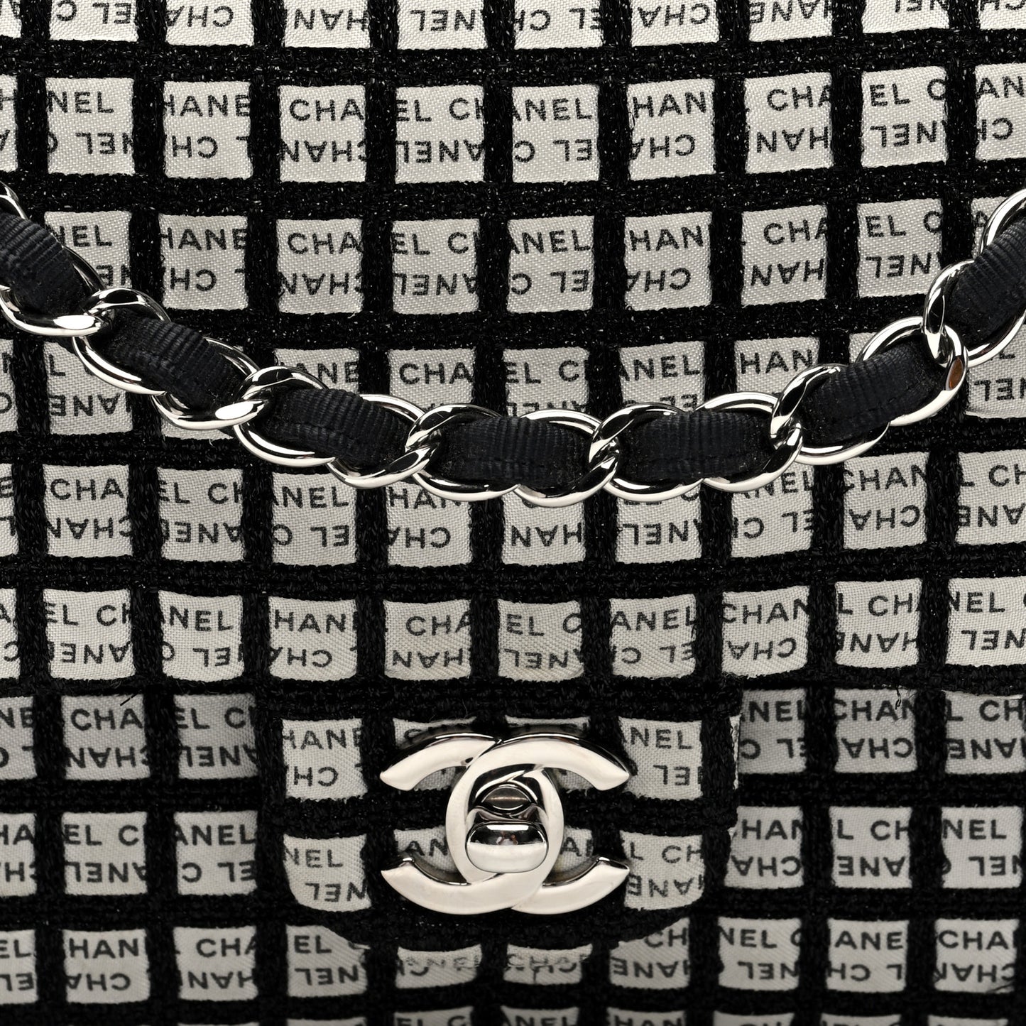 Ribbon Tweed Medium Double Flap Black White