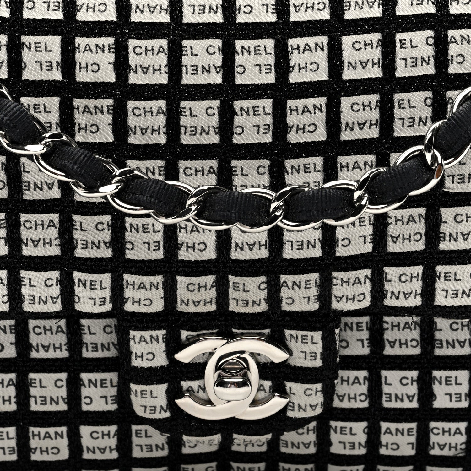 Chanel Ribbon Tweed Medium Double Flap Black White 8 of 10