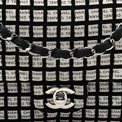 Chanel Ribbon Tweed Medium Double Flap Black White 8 of 10