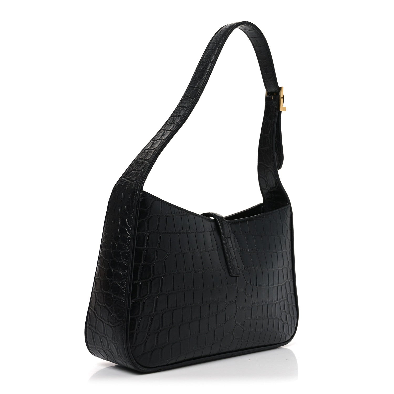 Saint Laurent Calfskin Crocodile Embossed Le 5 A 7 Hobo Black 3 of 10