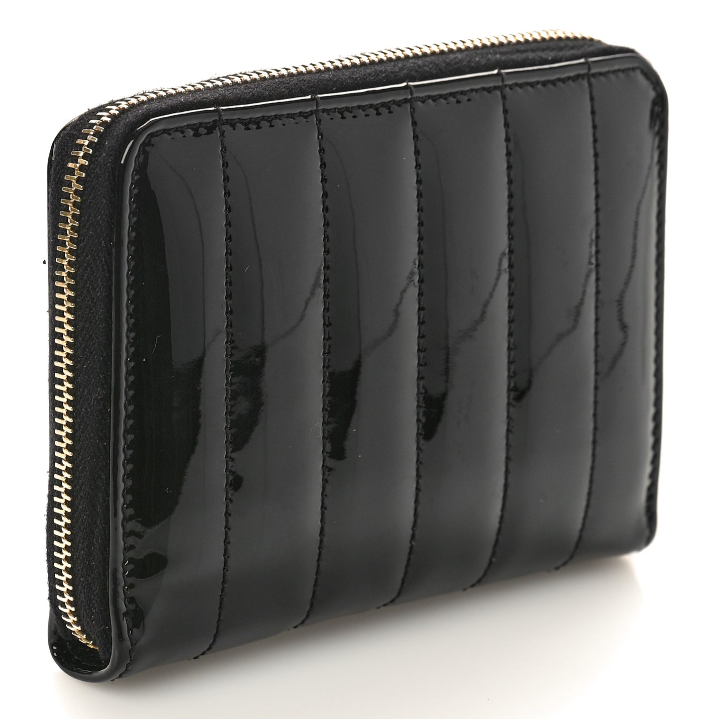 Patent Matelasse Monogram Vicky Zip Around Card Holder Black