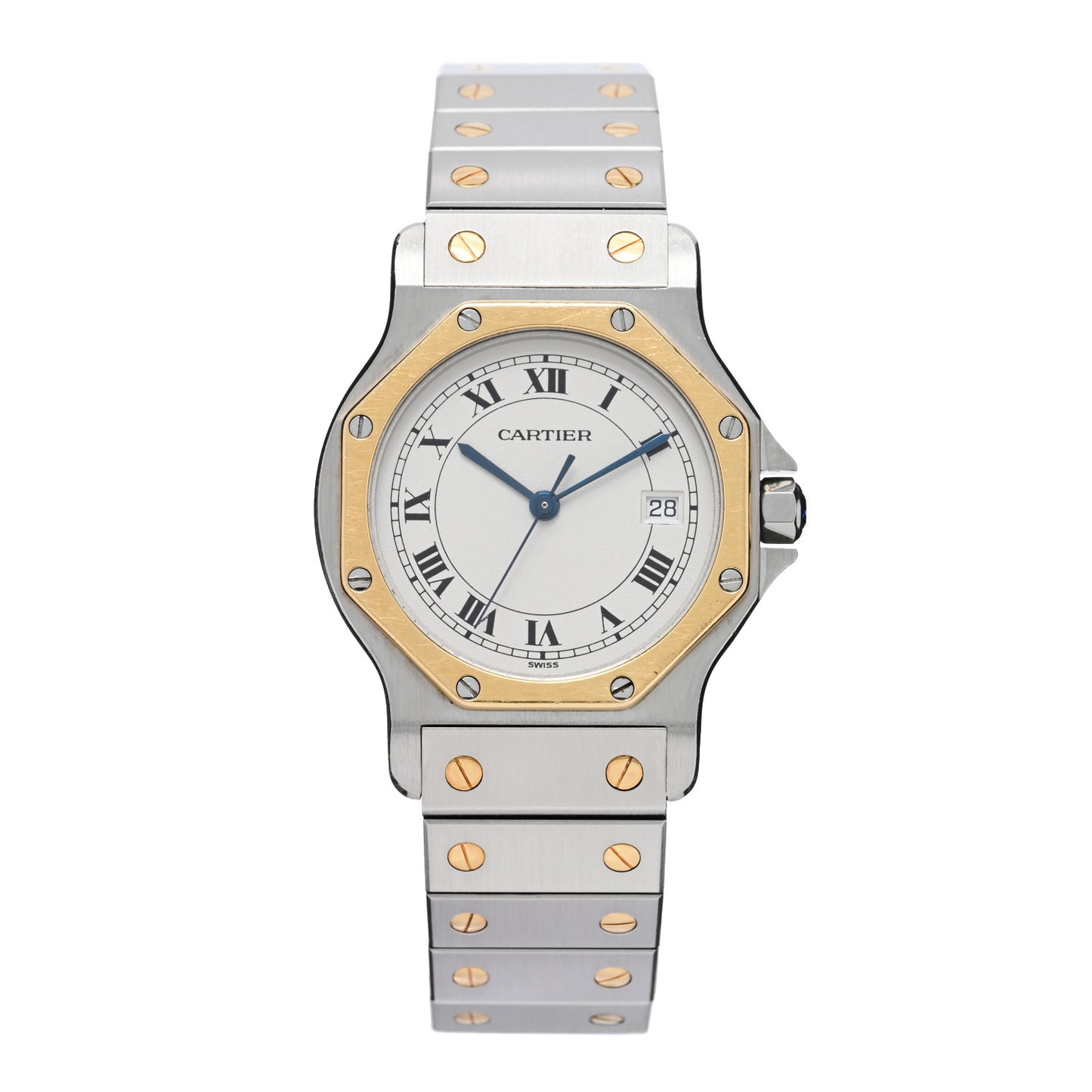 Stainless Steel 18K Yellow Gold 29mm Santos Octagon Quartz Watch