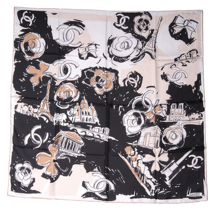 Chanel Silk Paris Scarf Black Beige 2 of 5