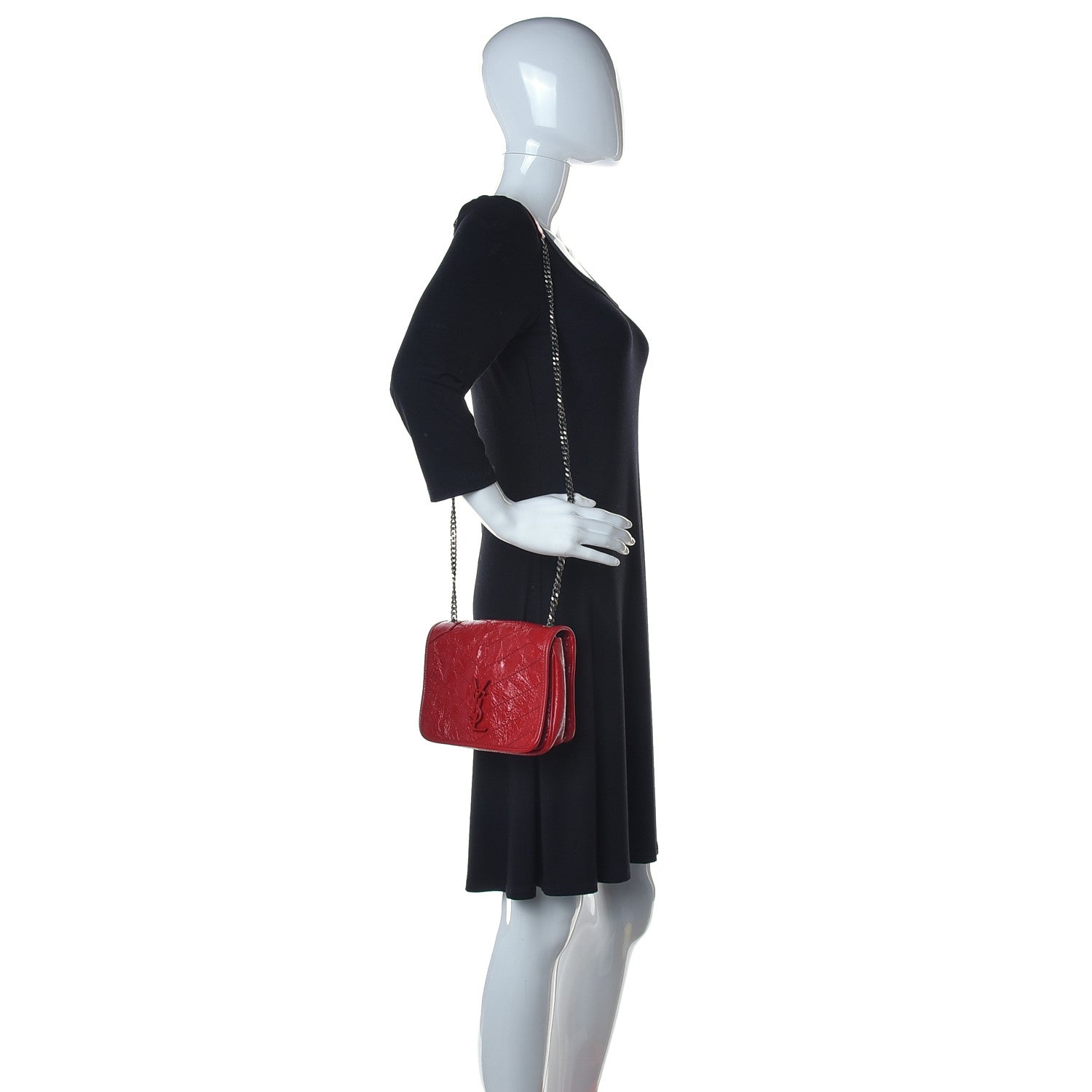 Saint Laurent Crinkled Calfskin Matelasse Monogram Niki Chain Wallet Red 2 of 9
