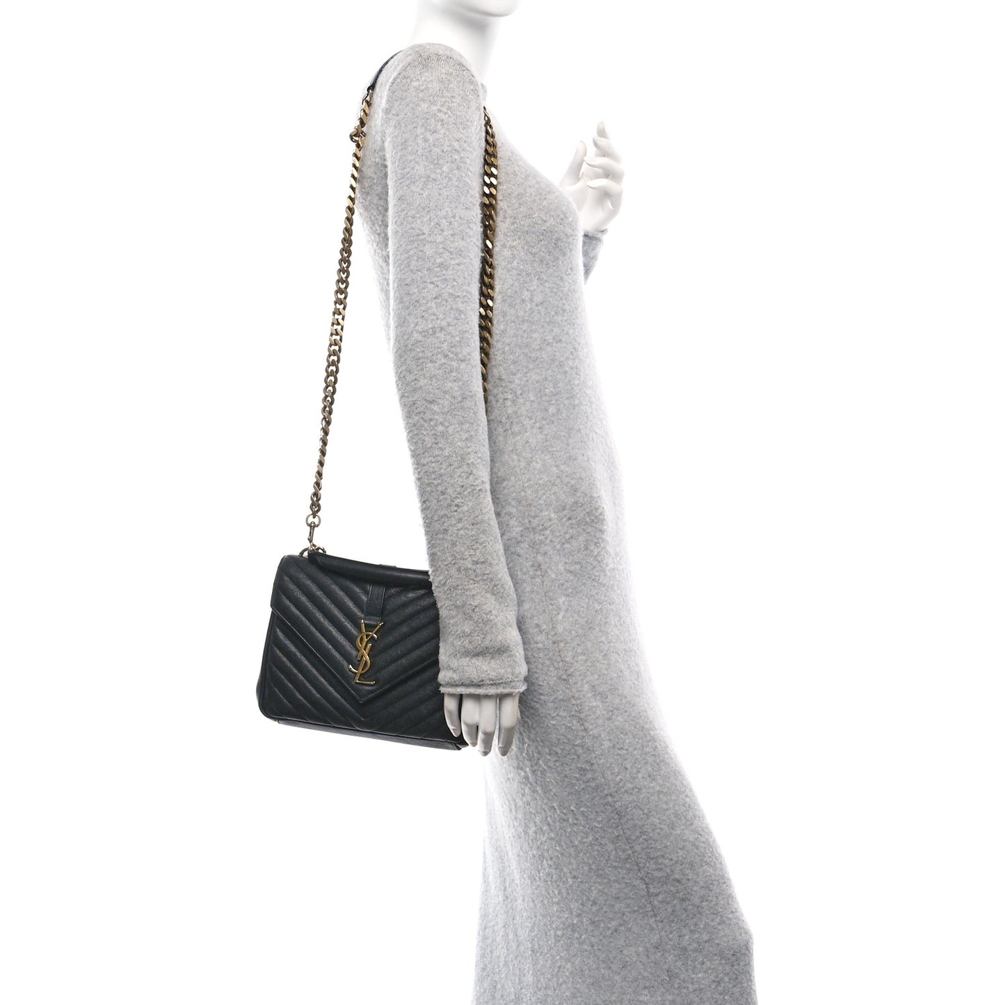 Sheepskin Matelasse Chevron Monogram Medium College Bag Black