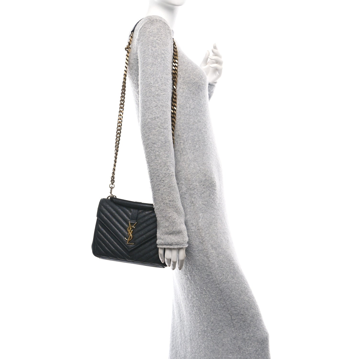 Saint Laurent Sheepskin Matelasse Chevron Monogram Medium College Bag Black 2 of 10
