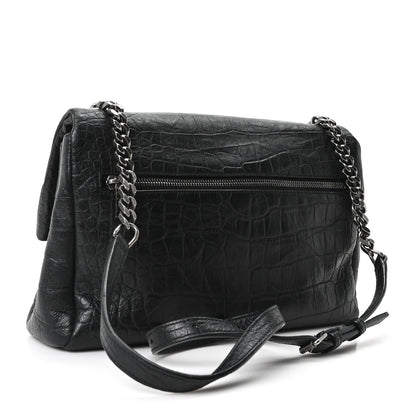 Saint Laurent Calfskin Crocodile Embossed Medium West Hollywood Monogram Fold-Over Black 3 of 10