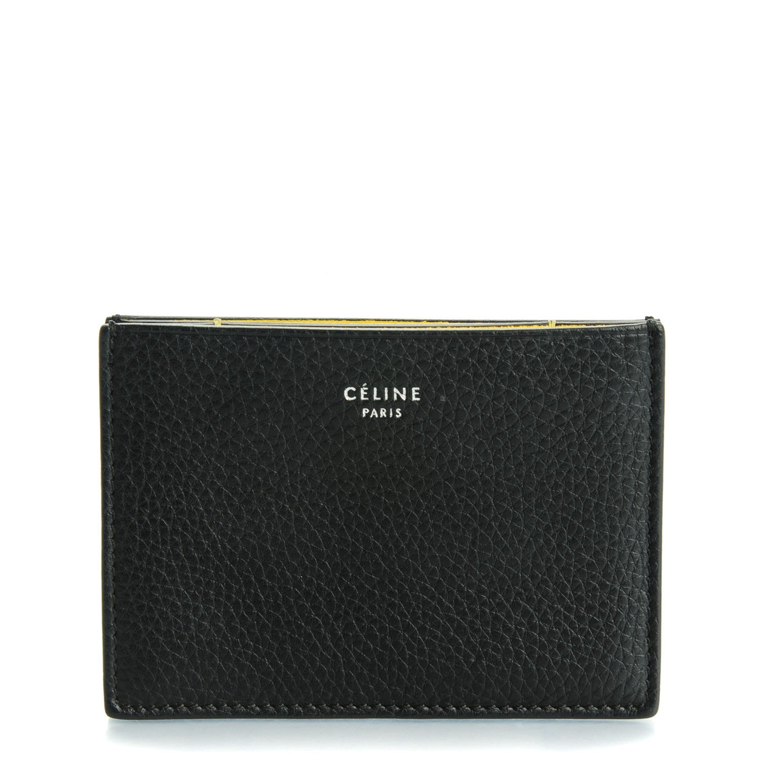 Celine Drummed Calfskin Gusset Card Holder Black 1 of 6