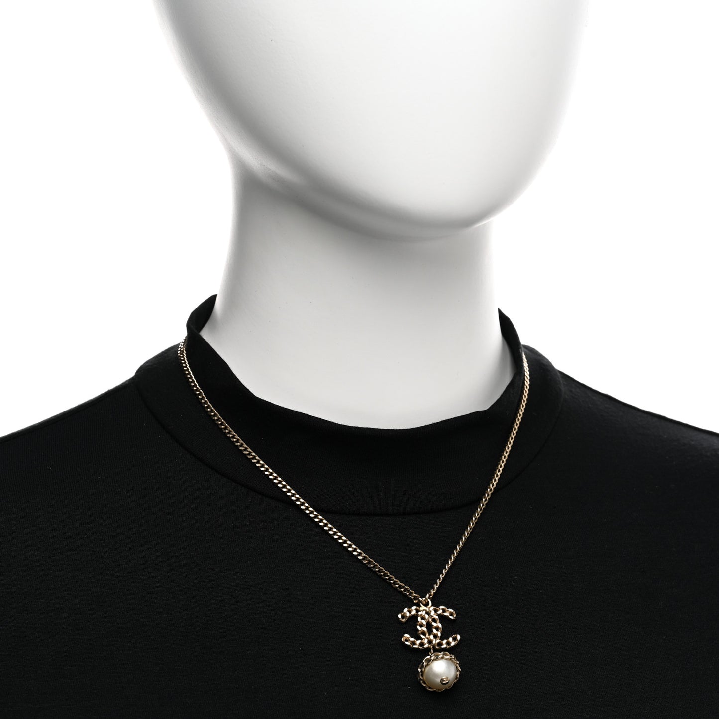Chain CC Pearl Drop Necklace Gold