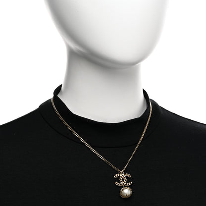 Chanel Chain CC Pearl Drop Necklace Gold 2 of 6
