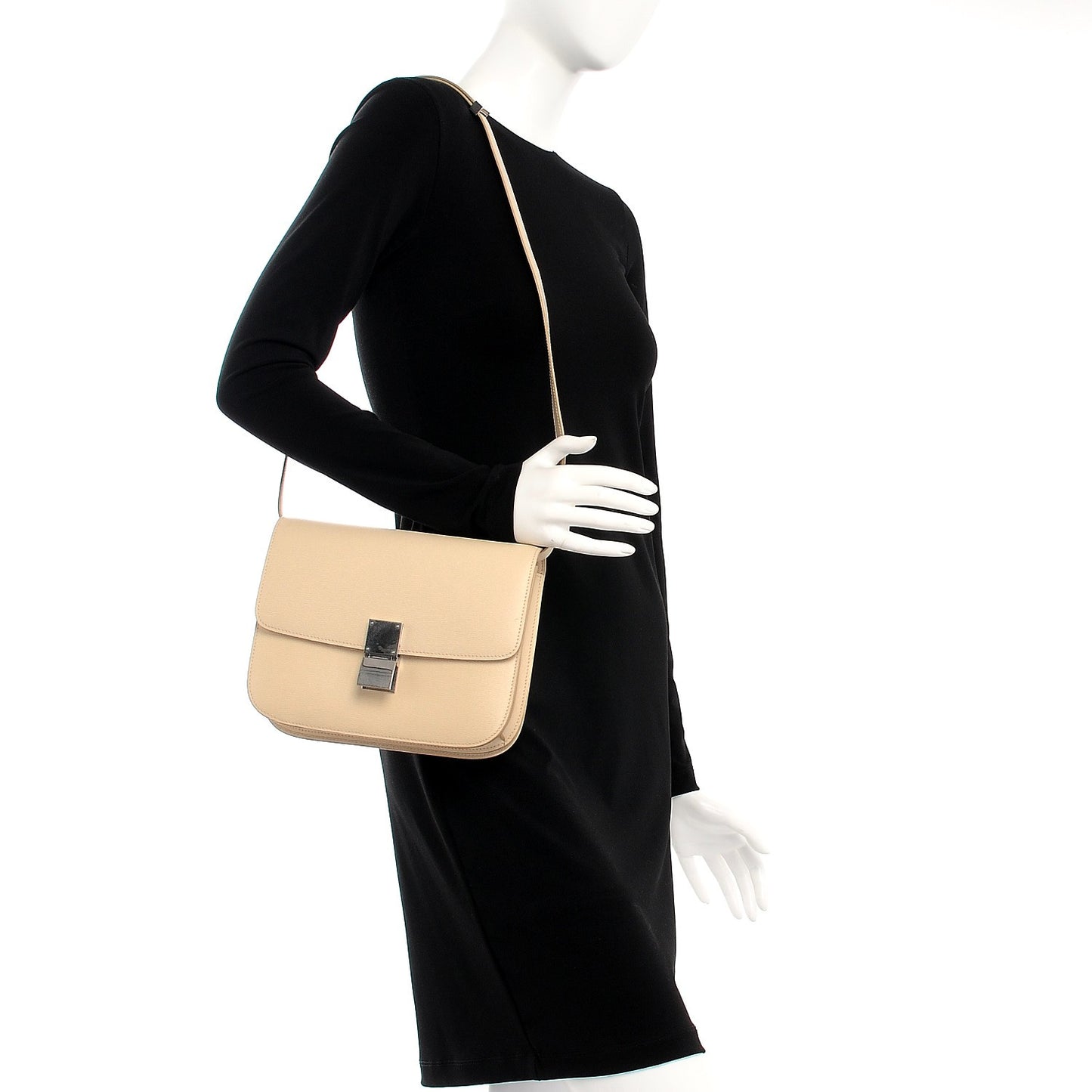 Liege Calfskin Medium Classic Box Flap Bag Cream