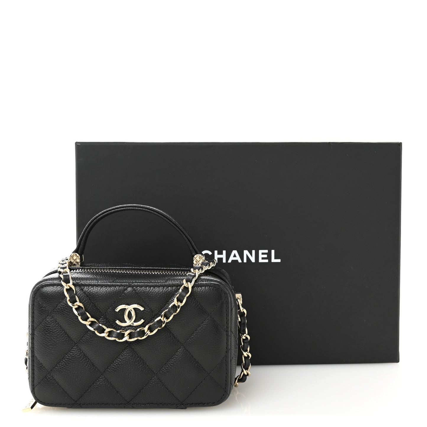 Caviar Quilted Small Top Handle Vanity Case Black