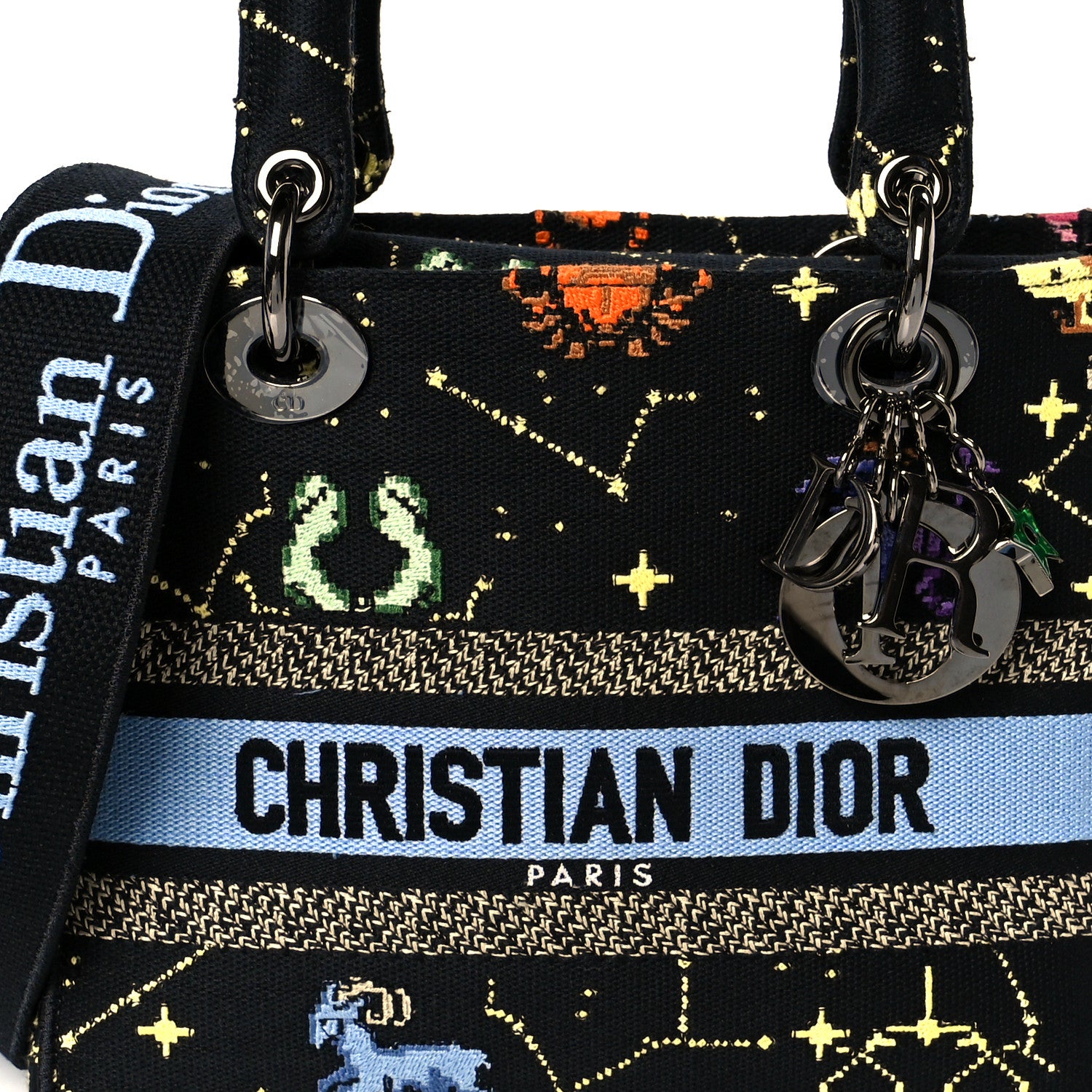 Christian Dior Canvas Pixel Zodiac Embroidered Medium Lady D-Lite Nero Multicolor 8 of 10