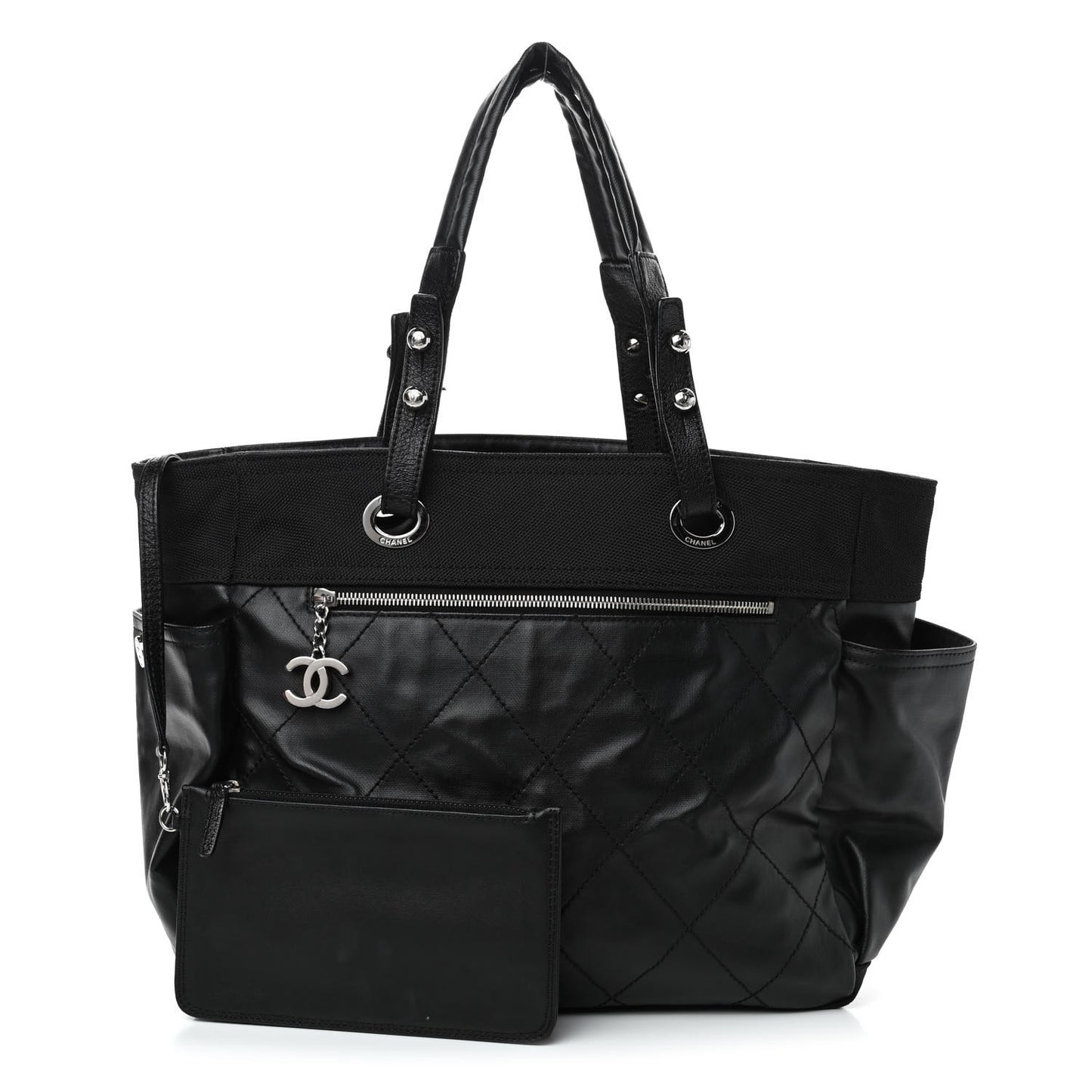 Coated Canvas Quilted Large Paris Biarritz Tote Black