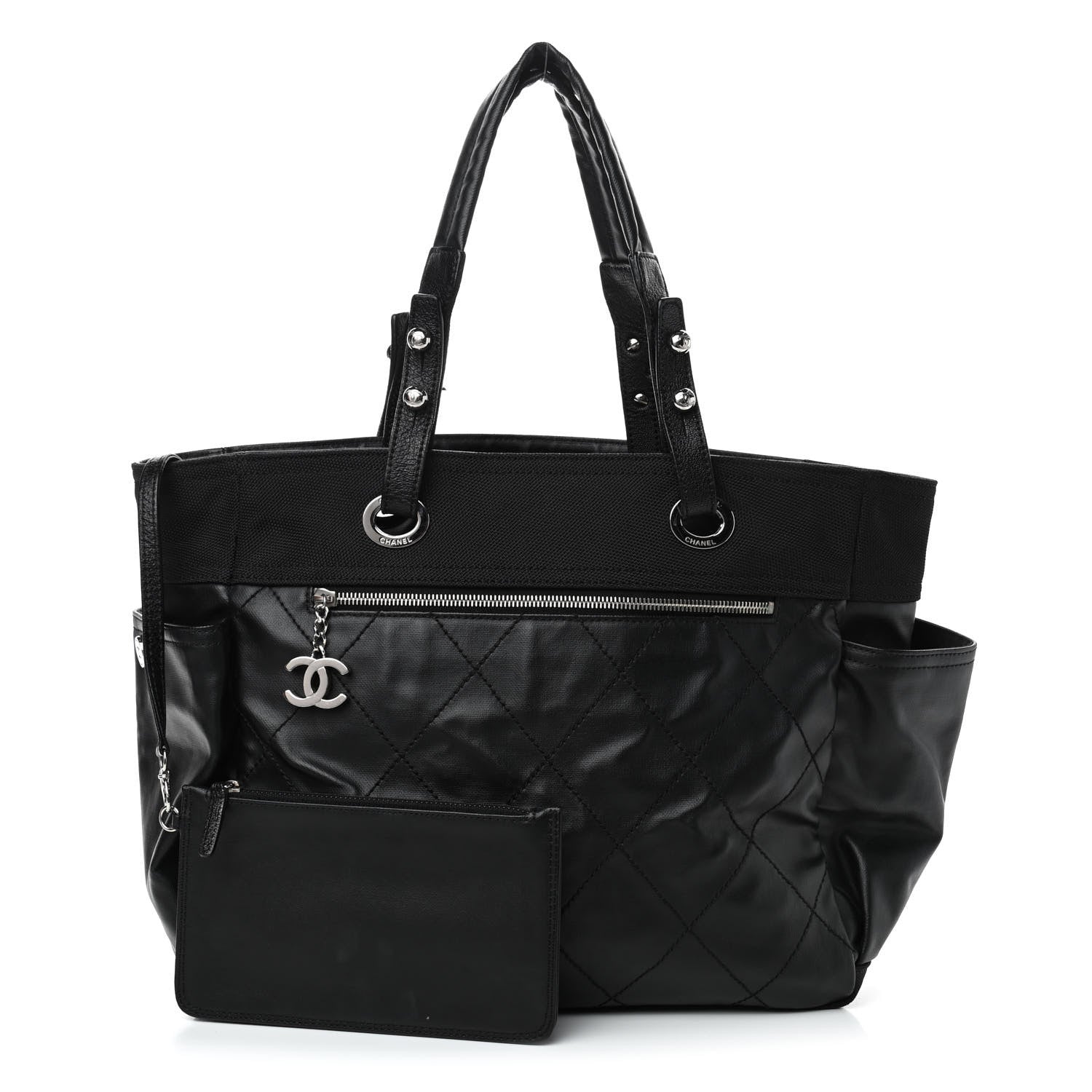Chanel Coated Canvas Quilted Large Paris Biarritz Tote Black 1 of 4
