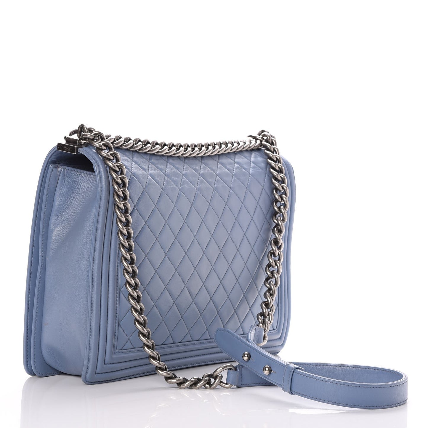Lambskin Quilted Large Boy Flap Light Blue