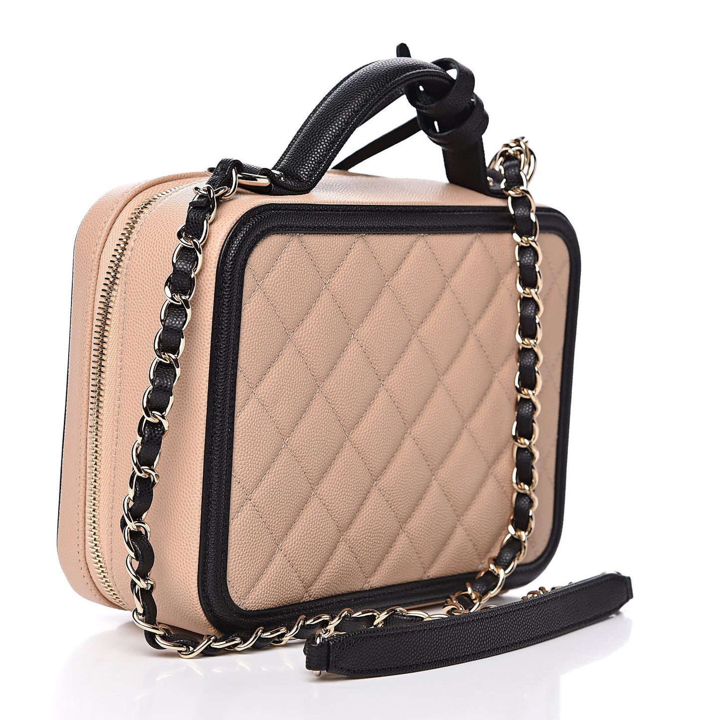 Caviar Quilted Medium CC Filigree Vanity Case Beige Black