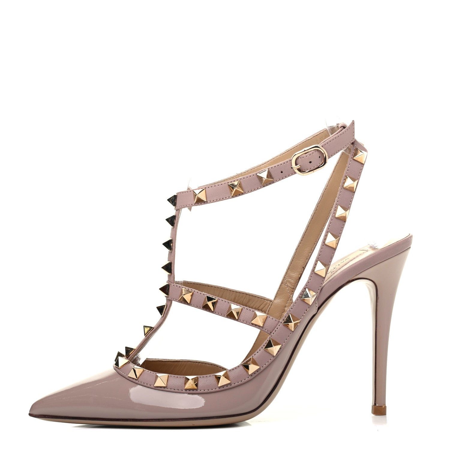 Valentino Garavani Patent Rockstud Ankle Strap Pumps 38.5 Poudre 1 of 9
