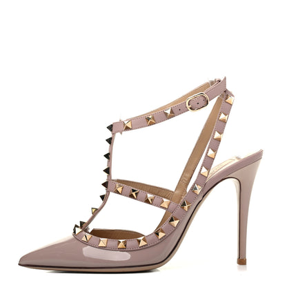 Valentino Garavani Patent Rockstud Ankle Strap Pumps 38.5 Poudre 1 of 9
