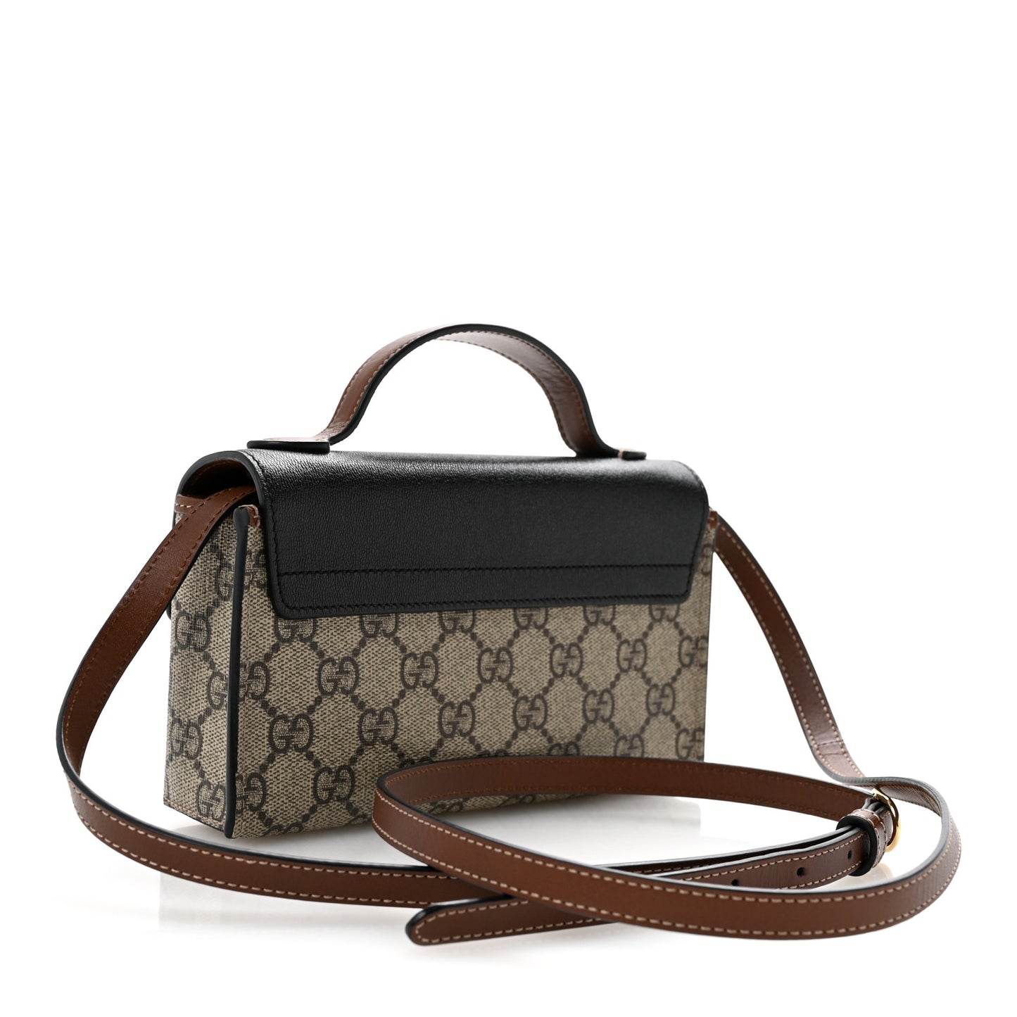 GG Supreme Monogram Calfskin Mini Padlock Top Handle Shoulder Bag Beige Black Cuir