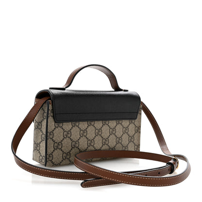 Gucci GG Supreme Monogram Calfskin Mini Padlock Top Handle Shoulder Bag Beige Black Cuir 3 of 15
