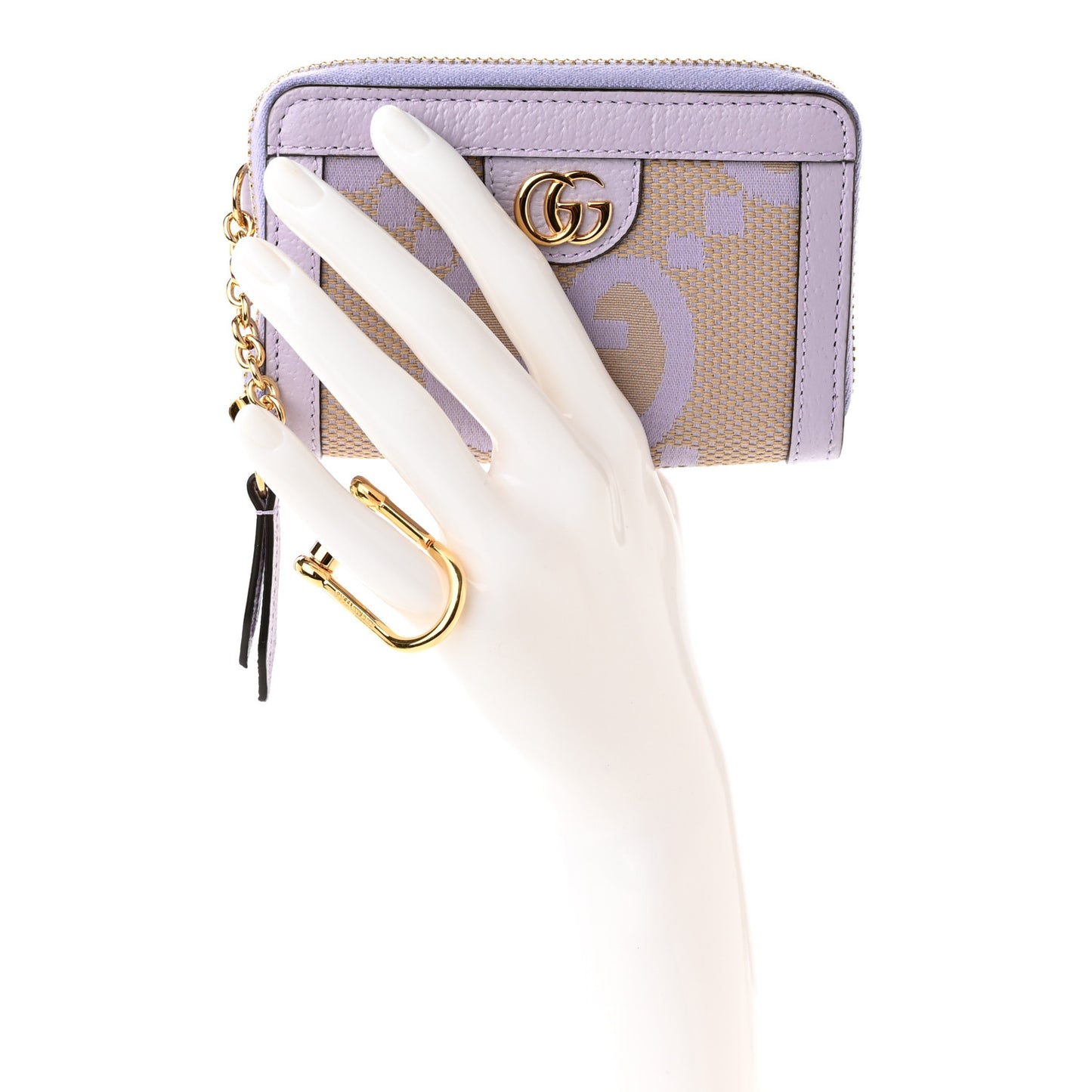 Monogram Jumbo GG Textured Dollar Calfskin Ophidia Key Card Case Beige Lapis