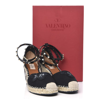 Valentino Garavani Canvas Butterfly Embroidered Rockstud Ankle Wrap Espadrille 15/85mm Wedges 39 Black 9 of 9