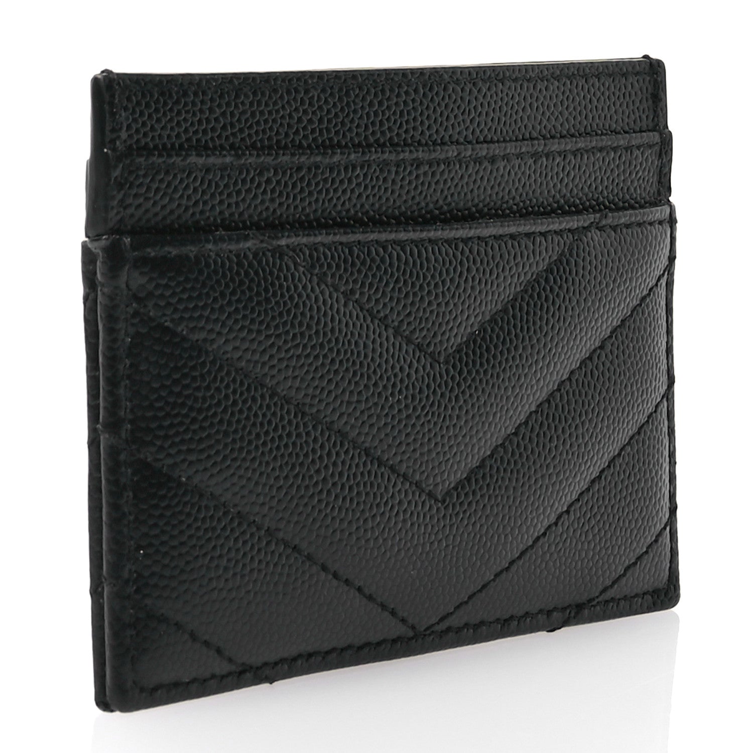 Saint Laurent Grain De Poudre Matelasse Chevron Monogram Credit Card Case Black 3 of 7