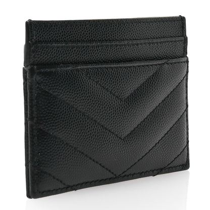 Saint Laurent Grain De Poudre Matelasse Chevron Monogram Credit Card Case Black 3 of 7