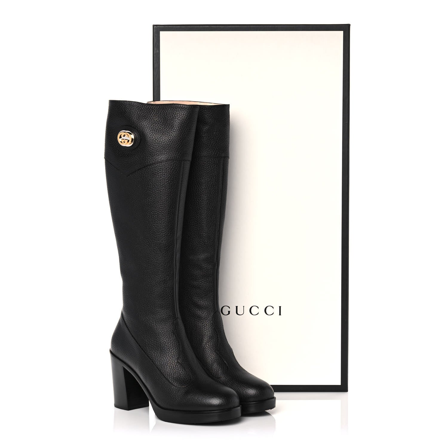 Gucci Austin Calfskin Interlocking G Knee High Boots 38.5 Black 12 of 12