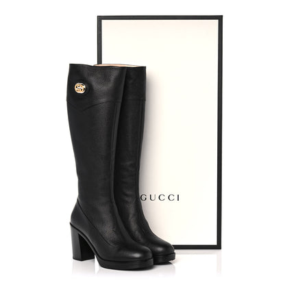 Gucci Austin Calfskin Interlocking G Knee High Boots 38.5 Black 12 of 12