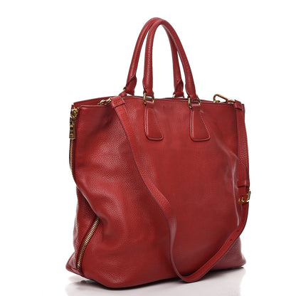 Prada Vitello Daino Side Zip Tote Rosso 4 of 16