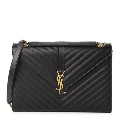 Saint Laurent Grain De Poudre Matelasse Chevron Large Monogram Satchel Black 1 of 10