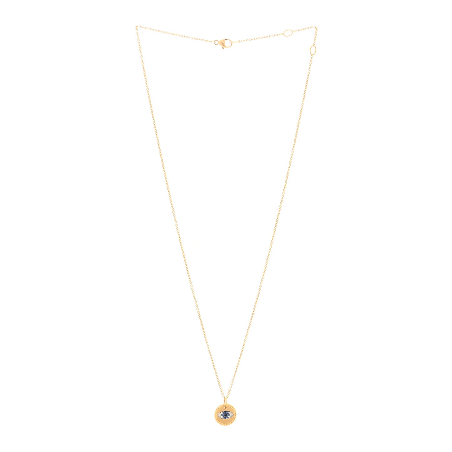 18K Yellow Gold Blue Sapphire Diamond Evil Eye Necklace