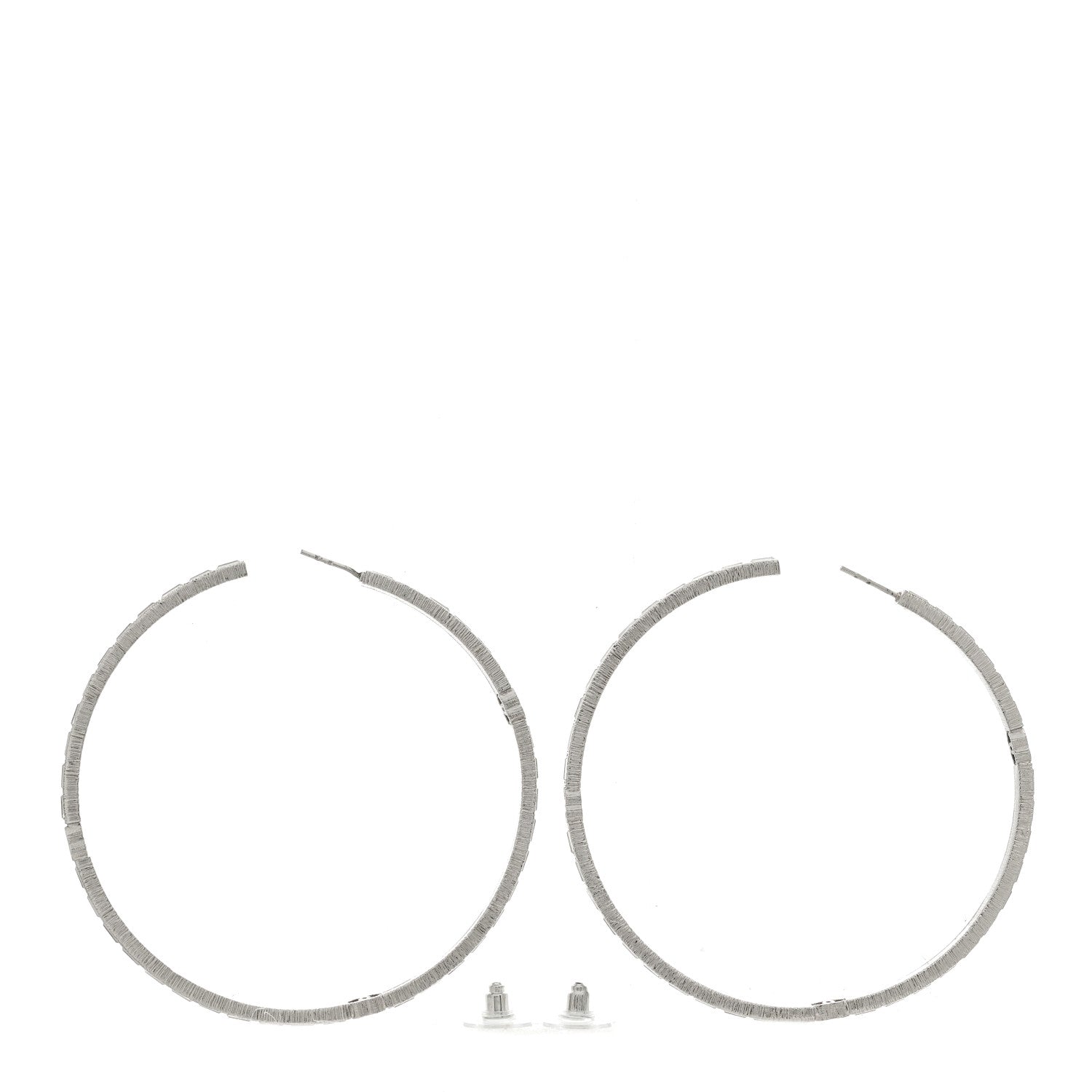 Chanel Baguette Crystal CC Hoop Earrings Silver 3 of 5