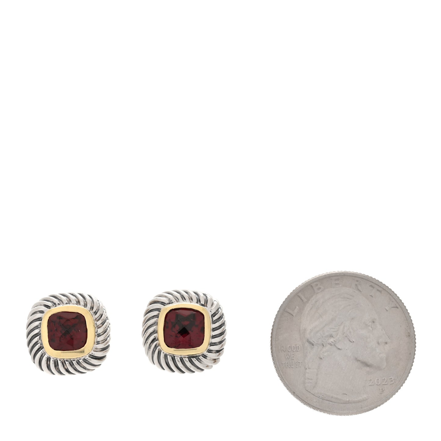 Sterling Silver 14K Yellow Gold Garnet 7mm Albion Earrings